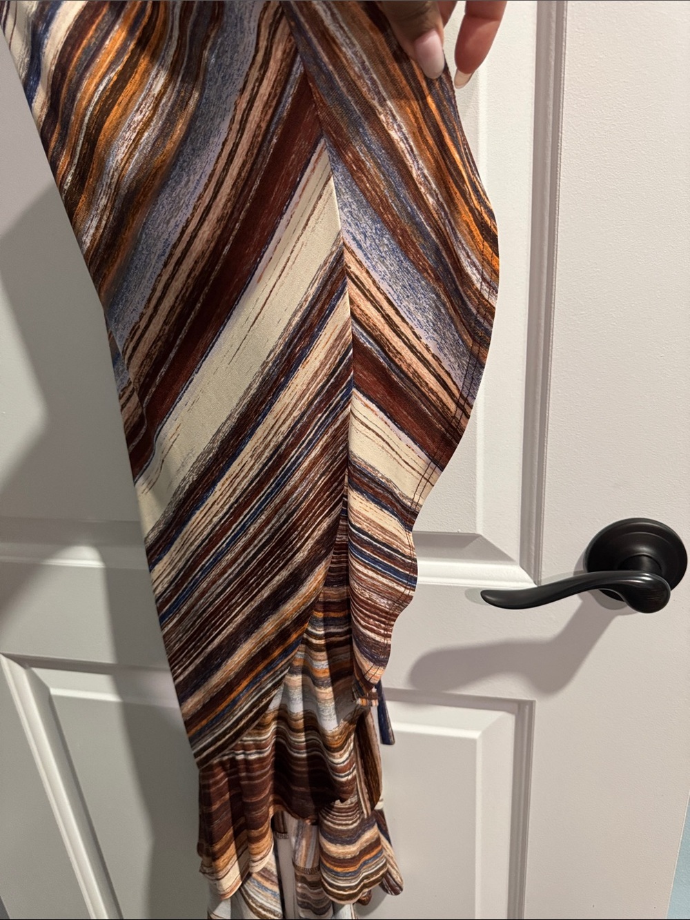 NWT Veronica M Brown & Cream Striped Asymmetrical Wrap Dress Size Medium - Picture 5 of 7